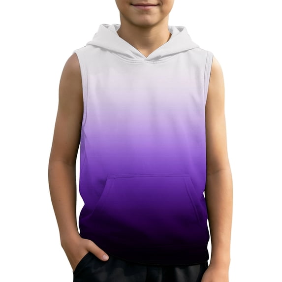 Wxolcjlv Boys Summer Athletic Gradient Hoodie Casual Quick Dry Sleeveless Sweatshirt, Szies 2-12