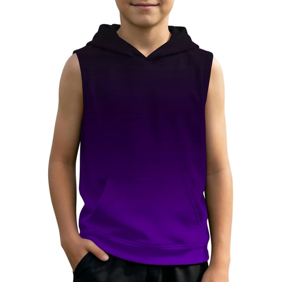 Wxolcjlv Boys Summer Athletic Gradient Hoodie Casual Quick Dry Sleeveless Sweatshirt, Szies 2-12