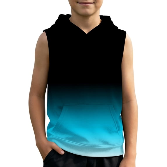 Wxolcjlv Boys Summer Athletic Gradient Hoodie Casual Quick Dry Sleeveless Sweatshirt, Szies 2-12