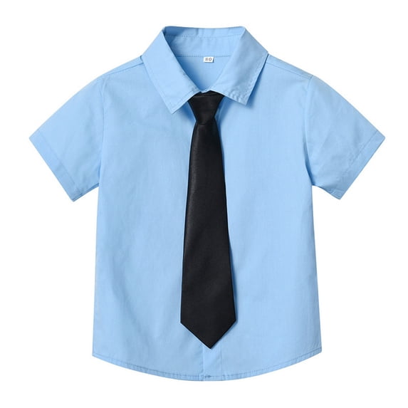 Wxolcjlv Boys Summer Preppy Solid Dress Shirt Casual Party Short Sleeve Shirt with Tie, Sizes 0-16