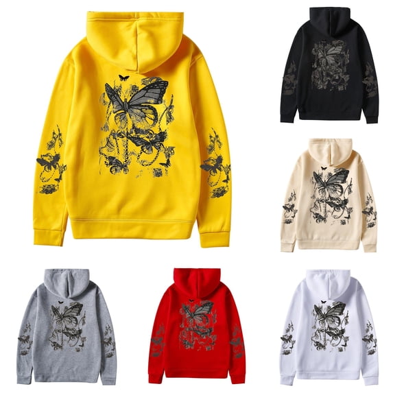 Wxolcjlv Butterfly Print Hoodie for Women Loose Fit Long Sleeve Hoodies