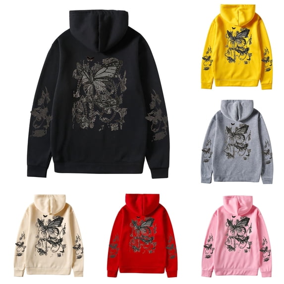 Wxolcjlv Butterfly Print Hoodie for Women Loose Fit Long Sleeve Hoodies