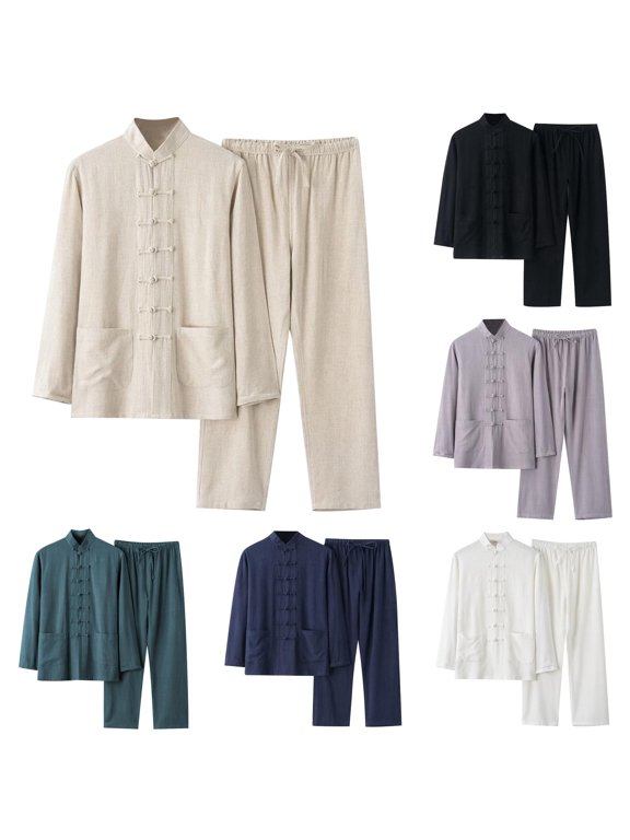 Button Tang Suit for Men Mandarin Collar Two Piece Outfit
