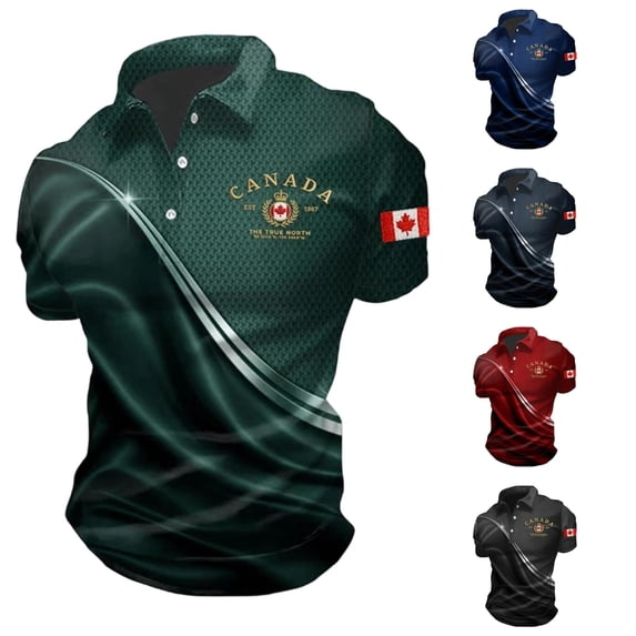 Wxolcjlv Canada Flag Graphic Short Sleeve Polo Shirt For Men Social Occasion Polos