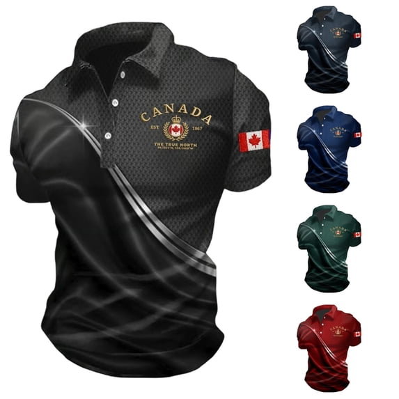 Wxolcjlv Canada Flag Graphic Short Sleeve Polo Shirt For Men Social Occasion Polos