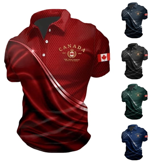 Wxolcjlv Canada Flag Graphic Short Sleeve Polo Shirt For Men Social Occasion Polos