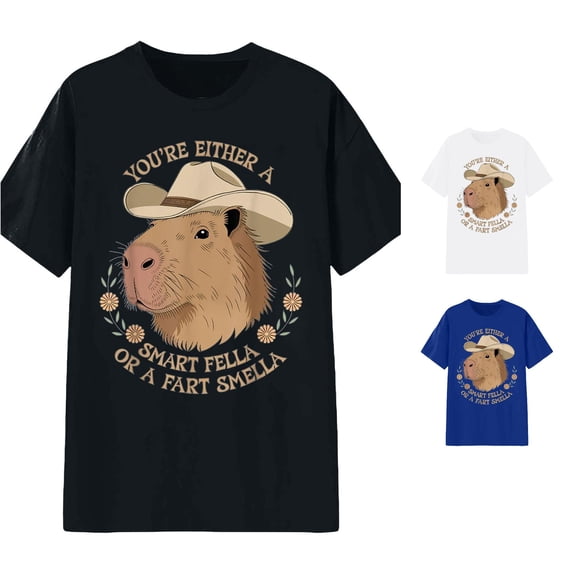 Wxolcjlv Capybara Cowboy Slogan Print T Shirt for Men Crew Neck Short Sleeve Western Humor Pullover Tee