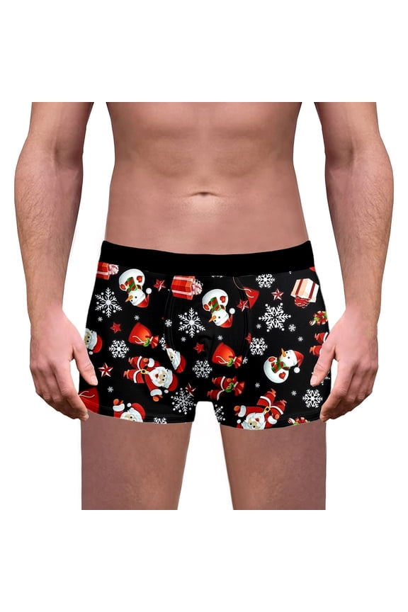 Christmas Boxer Bfriefs For Men Soft Comfort Breathable High Elasticity Underpants Wtih Cartoon Graphic Novelty Gift Black L