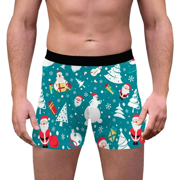 Wxolcjlv Christmas Men's Boxer Briefs Xmas 3D Printed Skin-Friendly Underpants Mid-Rise Breathable Soft Comfortable Trunks Dark Blue L