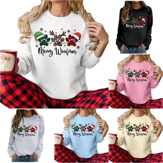 Wxolcjlv Christmas Paw Print Sweatshirt for Women Pullover Build Sweatshirts
