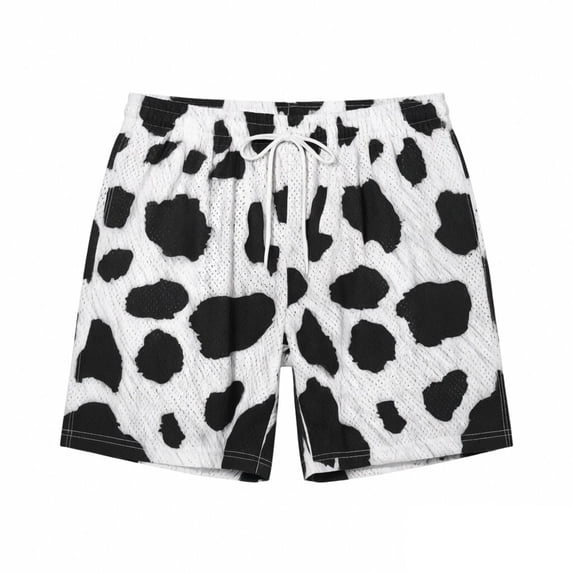 Wxolcjlv Cow Spot Print Mesh Shorts For Men Drawstring Elastic Waist Summer Surf Trunks