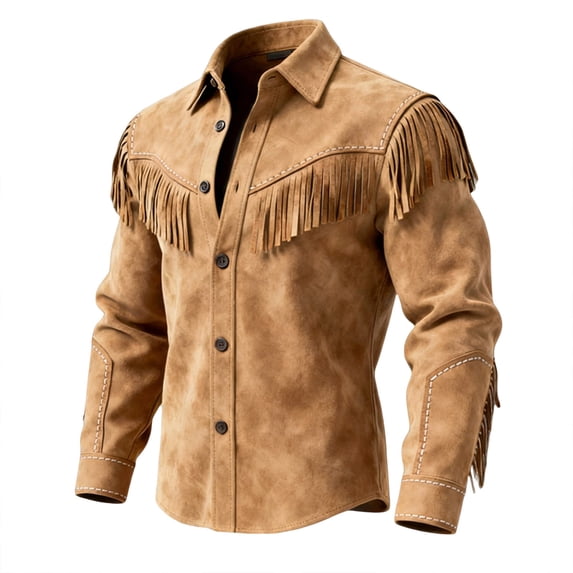 Wxolcjlv Cowboys Suede Shirts Long Sleeve Button Down Loose Fit Tassels Jacket, Sizes 5-16