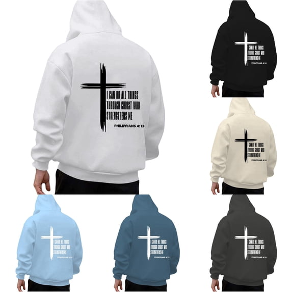 Wxolcjlv Cross Verse Letter Graphic Hoodies for Men Drawstring Hood Front Pocket Knit Tops