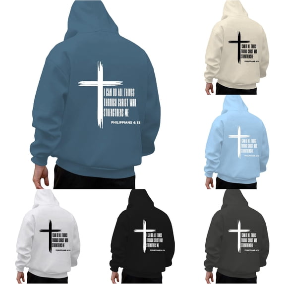 Wxolcjlv Cross Verse Letter Graphic Hoodies for Men Drawstring Hood Front Pocket Knit Tops