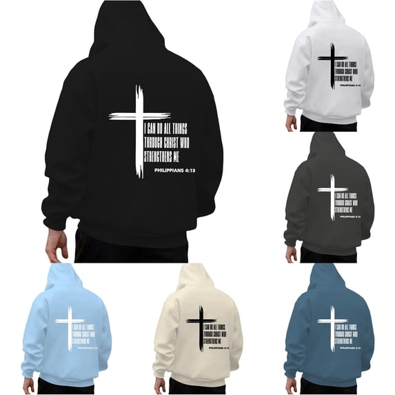 Wxolcjlv Cross Verse Letter Graphic Hoodies for Men Drawstring Hood Front Pocket Knit Tops