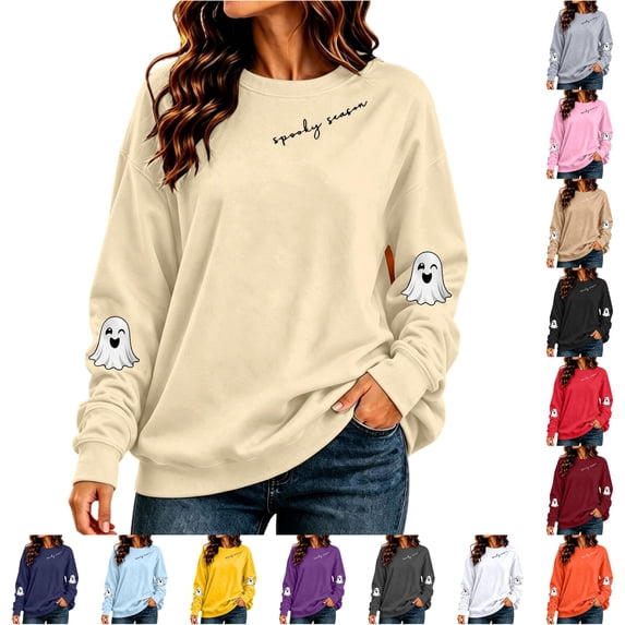 Wxolcjlv Cute Ghost Graphic Sweatshirts for Women Long Sleeve Pullover Tops