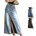 thumbnail image 1 of Wxolcjlv Denim Maxi Skirt for Women High Waist Wrap Split Casual Streetwear Long A Line Skirt, 1 of 4
