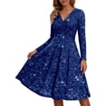 thumbnail image 1 of Wxolcjlv Dress for Women Sequin V-Neck Long Sleeve Flowy A-Line Party Midi Dresses Elegant Gown, 1 of 5