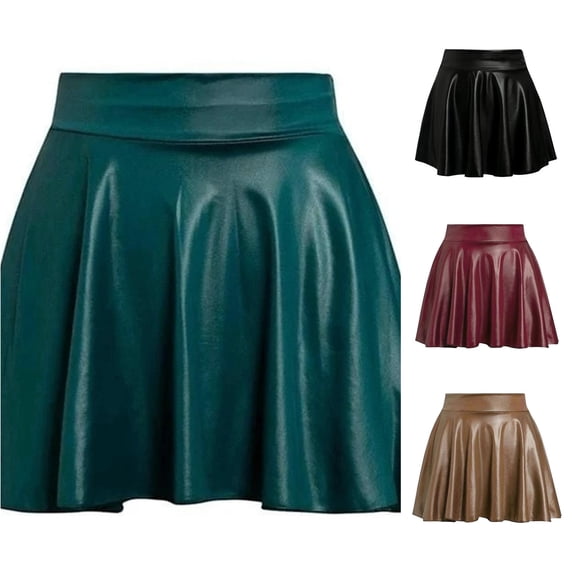 Wxolcjlv Faux Leather Mini Skirt for Women High Waist Flared A Line Casual Club Short Skirt