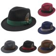 thumbnail image 1 of Wxolcjlv Feather Decor Fedora Hat for Men Green Ribbon Band Wide Brim Headwear, 1 of 3
