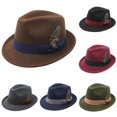 thumbnail image 1 of Wxolcjlv Feather Decor Fedora Hat for Men Green Ribbon Band Wide Brim Headwear, 1 of 5