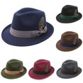 thumbnail image 1 of Wxolcjlv Feather Decor Fedora Hat for Men Green Ribbon Band Wide Brim Headwear, 1 of 3