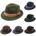 thumbnail image 1 of Wxolcjlv Feather Decor Fedora Hat for Men Green Ribbon Band Wide Brim Headwear, 1 of 3