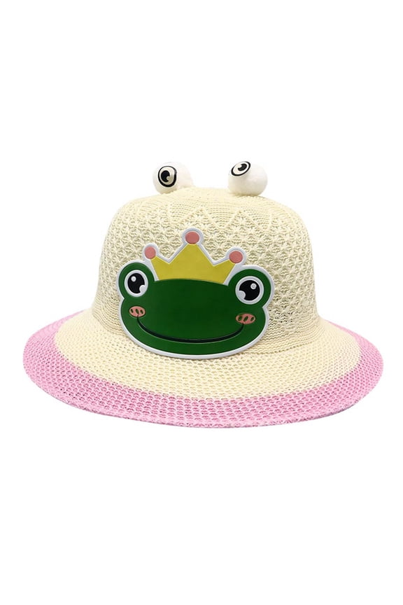 Girls Beach Cartoon Frog Style Straw Hat Casual Breathable Wide Brim Sun Hat, Ages 2-8