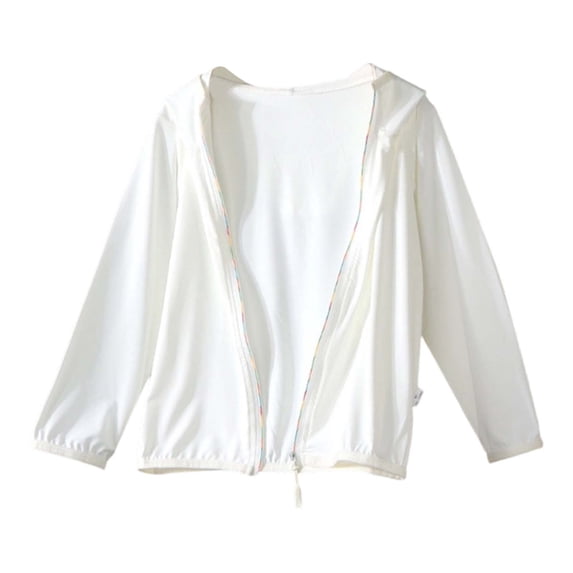 Wxolcjlv Girls Beach Solid Rash Guard Casual Hooded Zip-Up Long Sleeve Jacket, Sizes 2-16