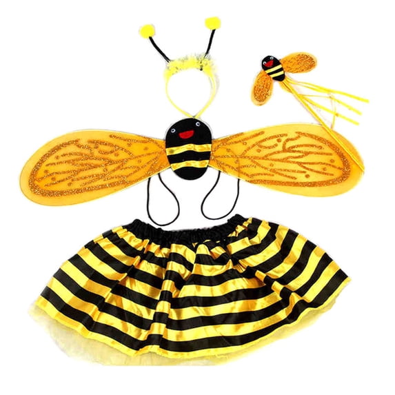 Wxolcjlv Girls Bee Dress Up Outfits Striped Tutu Skirt with Accessory 4Pc Sets for Performance