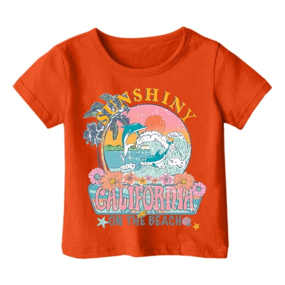 Wxolcjlv Girls California Beach Sunshine Graphic Tee Casual O Neck Short Sleeve T Shirt, Sizes 1-13