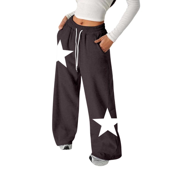 Wxolcjlv Girls Casual Jogger Pants Stars Print Wide-Leg Elastic Waist Sweatpants, Sizes 4-14Y