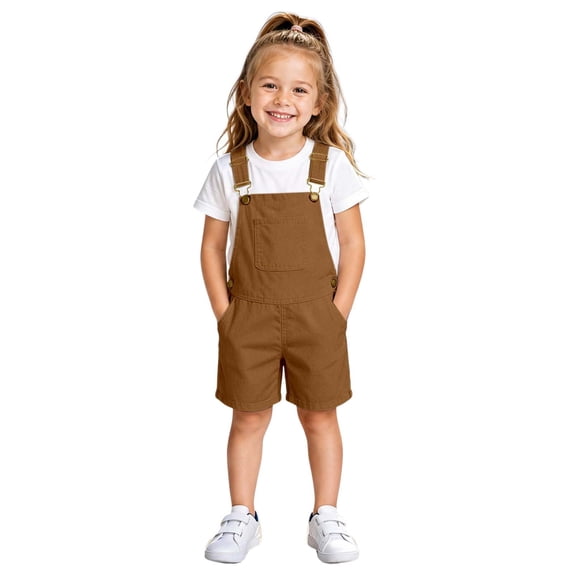 Wxolcjlv Girls Casual Loose Overalls Solid Soft Strap Jumpsuit with Pockets, Sizes 4-13Y