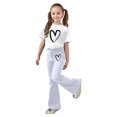 thumbnail image 1 of Wxolcjlv Girls Casual Outfits Heart Print Short Sleeve Tee and Flare Pants Set, Sizes 7-13, 1 of 5