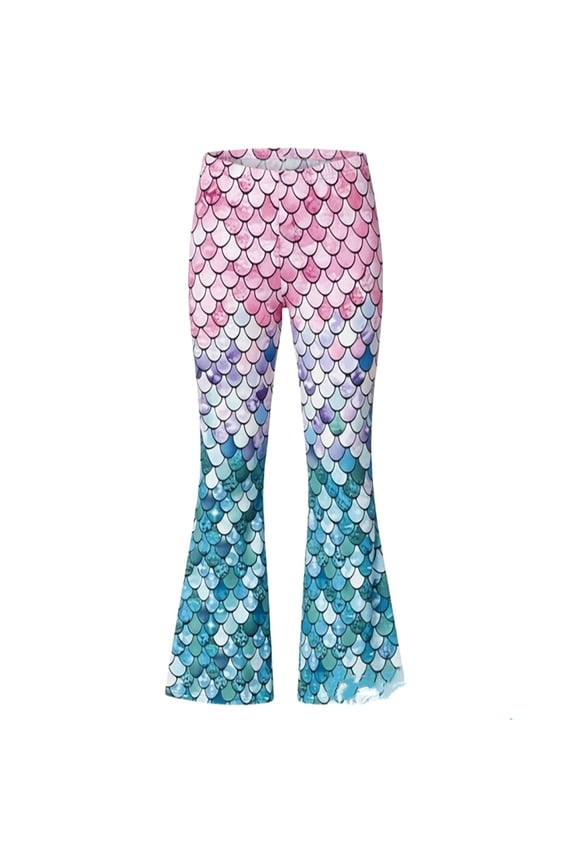 Girls Flare Pants Fish Scale Pattern High Rise Soft Stretch Leggings, Sizes 2-14Y