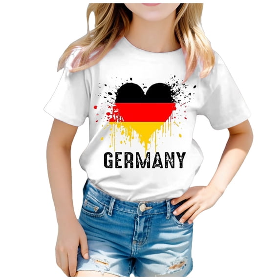 Wxolcjlv Girls Germany Letter Print Tee Summer Graphic Short Sleeve T Shirt, Sizes 3-13