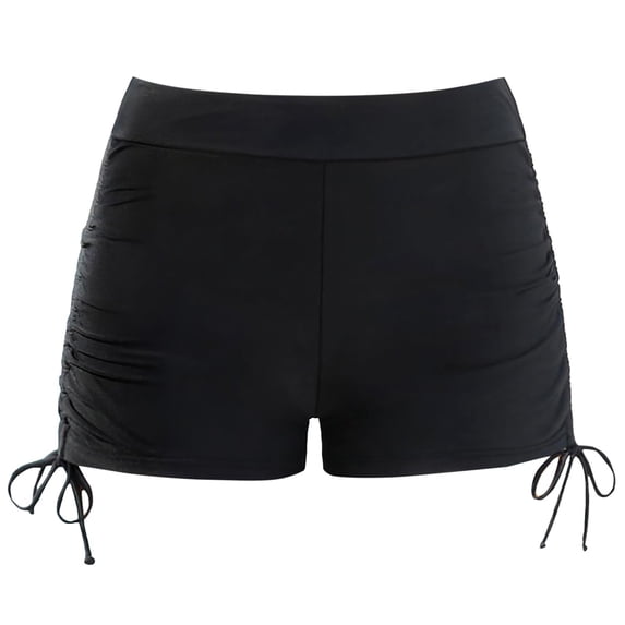 Wxolcjlv Girls High Rise Boyshort Solid Color Drawstring Stretchy Swim Shorts, Sizes 5-14