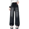 thumbnail image 1 of Wxolcjlv Girls High Rise Denim Pants Straight Leg Stars Ripped Long Jeans, Sizes 6-16Y, 1 of 8