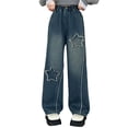 thumbnail image 1 of Wxolcjlv Girls High Rise Denim Pants Straight Leg Stars Ripped Long Jeans, Sizes 6-16Y, 1 of 9