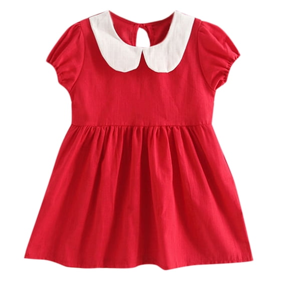 Wxolcjlv Girls Princess Dresses Short Sleeve Peter Pan Collar Skater Dress, Sizes 12M-5T