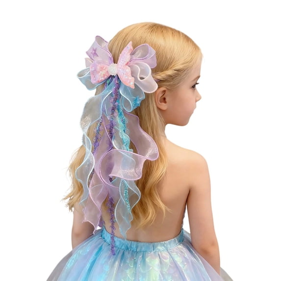 Wxolcjlv Girls Princess Hair Tulle Bow Clip Party Rhinestone Pearl Chain Fascinator, Ages 3-16