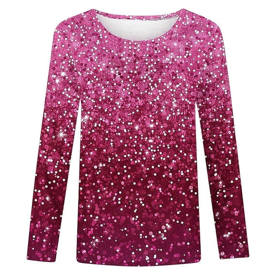Wxolcjlv Girls Sequins Sparkly T-Shirts Long Sleeve Round Neck Fashion Shirt, Sizes 2-9