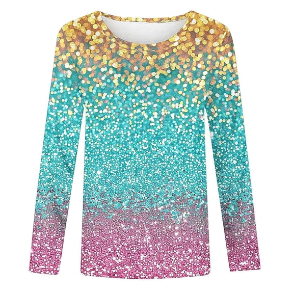 Wxolcjlv Girls Sequins Sparkly T-Shirts Long Sleeve Round Neck Fashion Shirt, Sizes 2-9