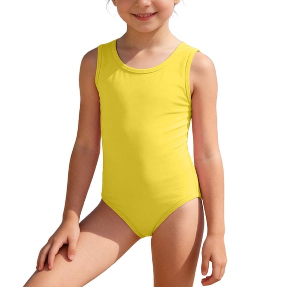 Wxolcjlv Girls Summer Active Solid One-Piece Swimsuit Beach Quick Dry Bathing Suit, Sizes 3-16