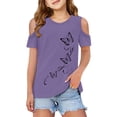 thumbnail image 1 of Wxolcjlv Girls Summer Cold Shoulder Tee Casual Butterfly Print Short Sleeve T Shirt, Sizes 3-12, 1 of 6