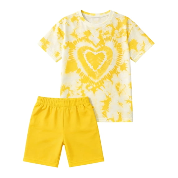 Wxolcjlv Girls Summer Outfits Heart Short Sleeve Top Biker Shorts Set Soft Clothes Sets, Sizes 1-14