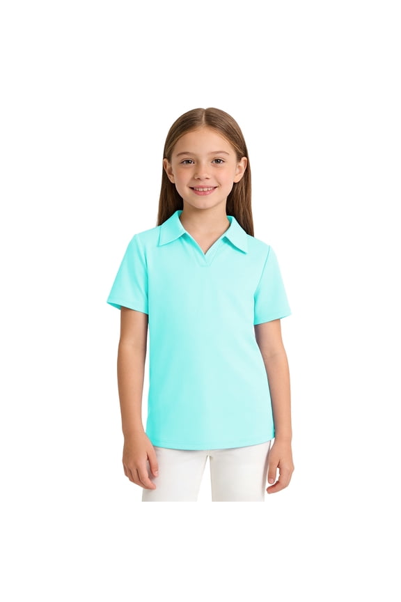 Girls Summer Solid Color Polo Shirt Classic Collared Short Sleeve Shirt, Sizes 3-14