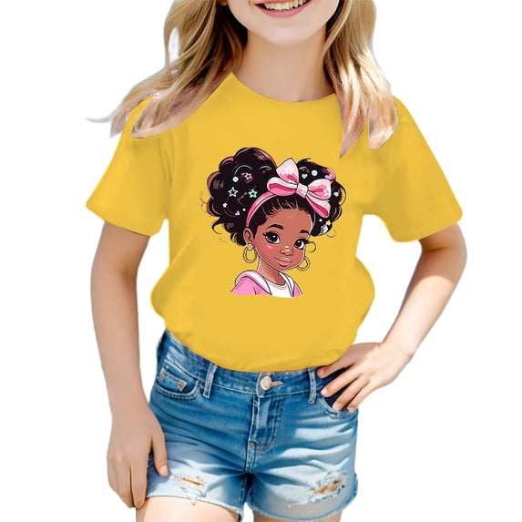 Wxolcjlv Girls Summer Sweet Short Sleeve T Shirt Casual Cartoon Print Crewneck Tee, Sizes 3-14