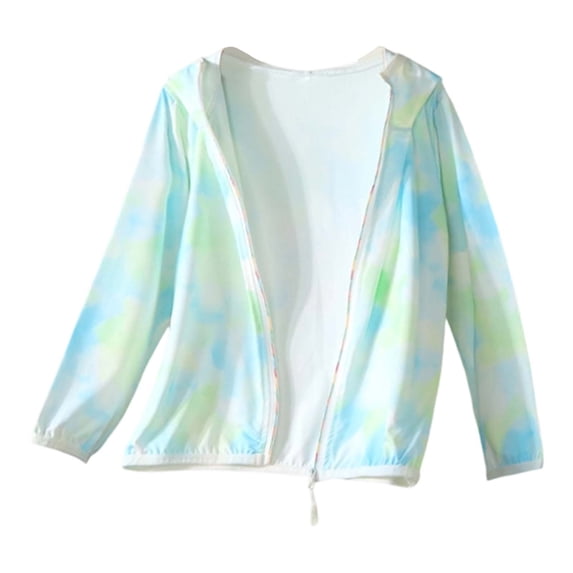 Wxolcjlv Girls Summer Tie Dye Rash Guard Beach Uv Protection Zipper Long Sleeve Jacket, Sizes 2-16