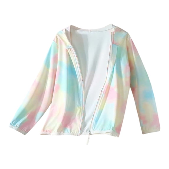 Wxolcjlv Girls Summer Tie Dye Rash Guard Beach Uv Protection Zipper Long Sleeve Jacket, Sizes 2-16